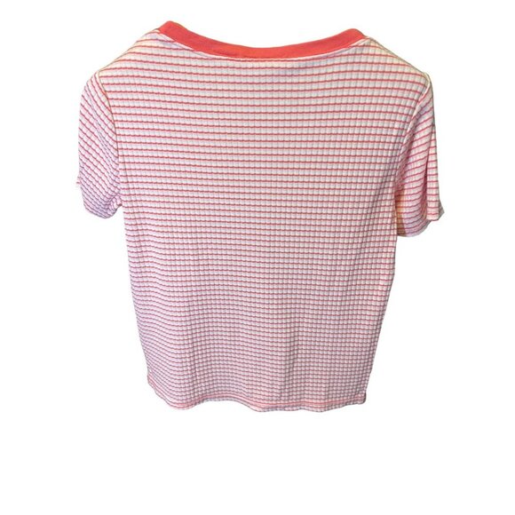 Basic Editions Pink Check Pattern Short Sleeve Scoop Neck Top SZ Medium - Picture 2 of 6